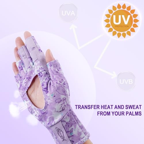 Palmyth UV Protection Fishing Fingerless Gloves UPF50+ Sun Gloves Men Women for Kayaking, Hiking, Paddling, Driving, Canoeing, Rowing - color: Air-Reefscale-Reef Lilac, size: Small
