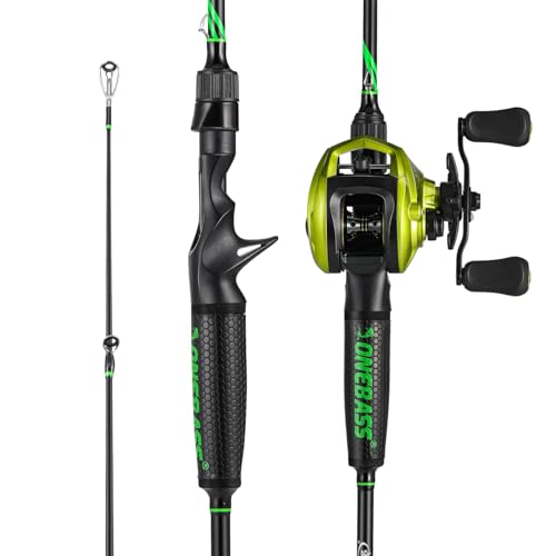 One Bass Fishing Rod Reel Combos, Spinning & Casting Combo, Graphite 2Pc Blanks, Stainless-Steel Guides, Super Polymer Handle - color: Casting Combo-Right Handed, size: 7'0"