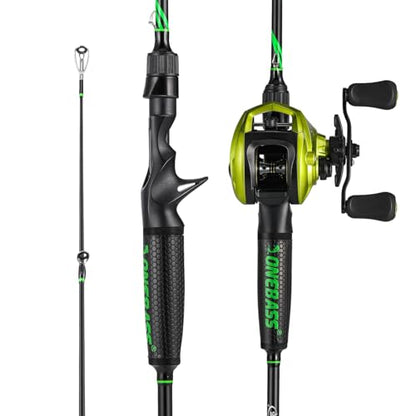 One Bass Fishing Rod Reel Combos, Spinning & Casting Combo, Graphite 2Pc Blanks, Stainless-Steel Guides, Super Polymer Handle - color: Casting Combo-Right Handed, size: 7'0"