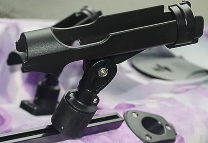 New Upgrade 360 Degrees MiniPort Fishing Rod Holder with Mini Rod Holder,Rod Holder with Track Mounting Base Kit with Installation Accessories and Tools - style: Round Base and Fishing Rod Socket