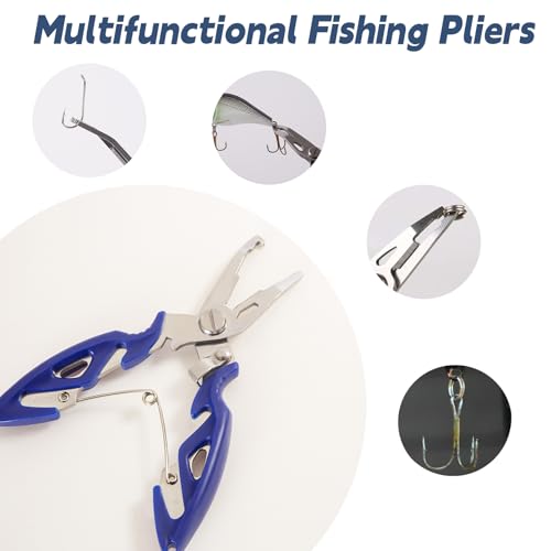 4pc Fishing Tool Kit, Fishing Serrated Scissors , Multifunctional Pliers, Lip Gripper,Retractable lanyard, Resistant Saltwater Accessories & Equipment, for Hook Remover, Inshore & Nearshore