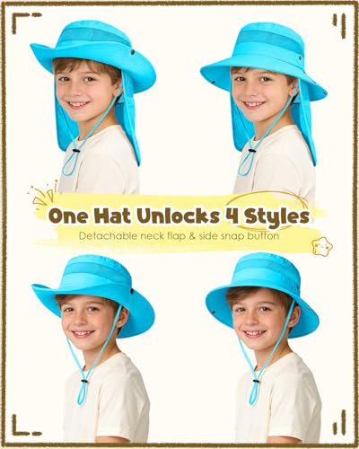 Century Star Kids Sun Hat with Detachable Neck Flap,UPF 50+ Windproof Waterproof Beach Bucket Hat Outdoor Fishing Safari - color: Sky Blue
