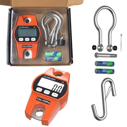 Hanging Scale Handheld 880lb/400kg Crane Scale Luggage Scale,with ABS Plastic case & Big LCD Display, Portable Digital Mini Crane Scale Fishing Scale,for Gym,Hunting,Travelling - color: Orange（880lb/400kg）