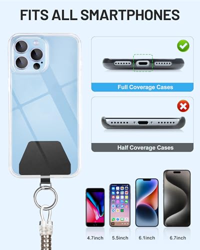 SHANSHUI Phone Lanyard Tether, Stretchy Phone Strap Patch Anchor Outdoor Climbing Hook Compatible for Most Smartphones - color: Sliver X2