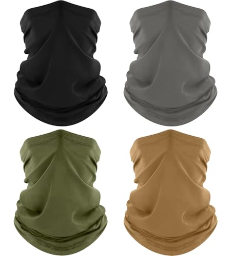 ROXUN Neck Gaiter, 4 Pack Summer Cooling Breathable Face Mask for Outdoors | Stretch Moisture Wicking, UPF 50, Wind Dust UV Protection, Unsiex - color: Black+gray+army Green+sand
