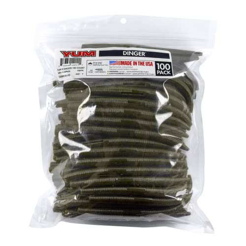 YUM Dinger Classic Worm All-Purpose Soft Plastic Bass Fishing Lure 100 Pack, 5 Inch - color: Green Pumpkin Flake, size: 5"