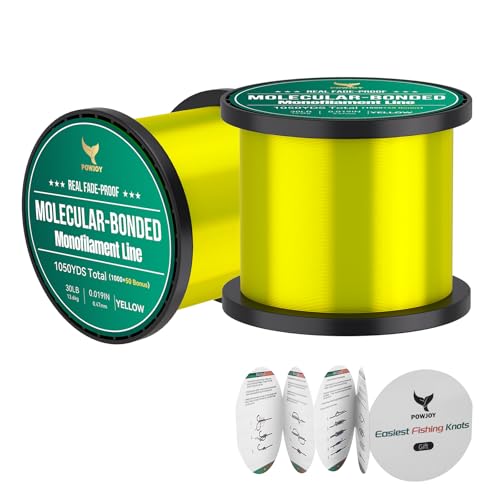 Monofilament Fishing Line with Knot Guide Card, Tangle-Free Snap Ring for No More Mess, Low Memory Smooth Casting Nylon Mono String, 15/20/30/50/80LB, 220-1050 Yards - color: Yellow, size: 30LB 1050Yards
