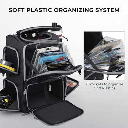 KastKing Bait Boss Fishing Tackle Backpack with Rod Holders-4 Tackle Boxes-Rain Cover,Storage for Fishing Gear - color: A: Black