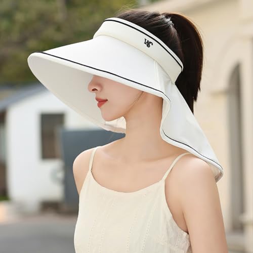 Sun Visor Hats for Women Wide Brim UPF 50+ UV Sun Protection Visor Hats Casual Adjustable Roll up Summer Beach Caps - color: B-white