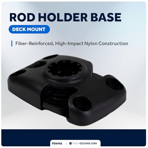 Five Oceans Fishing Rod Holder for Boat with Deck Mount Base, Black, High-Impact Nylon for Boats & Kayaks, Multiple Sizes - style: Compatible Sliding-lock Base