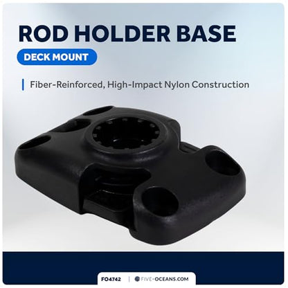 Five Oceans Fishing Rod Holder for Boat with Deck Mount Base, Black, High-Impact Nylon for Boats & Kayaks, Multiple Sizes - style: Compatible Sliding-lock Base