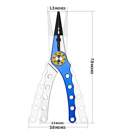 Hook Remover Braid Line Cutting and Split Ring with Lanyard and Sheath, Stainless Steel Jaw Rustproof Saltwater Offshore Bass, Fly Fishing Trout