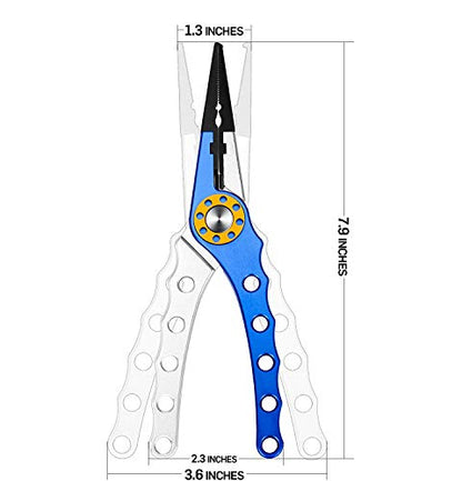 Hook Remover Braid Line Cutting and Split Ring with Lanyard and Sheath, Stainless Steel Jaw Rustproof Saltwater Offshore Bass, Fly Fishing Trout