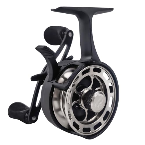 Ice Fishing Reels 3.2:1 Gear Ratio Ultra Smooth 3+1Ball Bearings Strength CNC-machined Aluminum Inline Ice Fishing Reel with Left/Right Hand Retrieve - color: Black-Right Hand Retreive