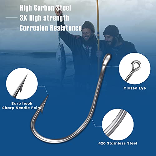 Carbon Steel Fishing Hooks 500Pcs/90Pcs, Circle Hooks Assortment for Saltwater Freshwater Ice Fishing, Salt Water Fish Hooks for Catfish Trout Bass Octopus Multi Size