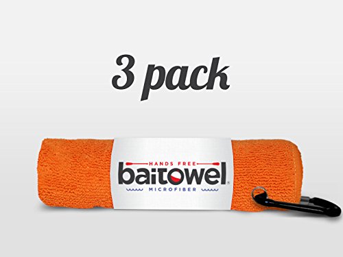 Bait Towel 3 Pack Fishing Towels with Clip, Plush Microfiber nap Fabric, 16x16, The Original Bait Towel Value 3 Pack - color: Orange Crush