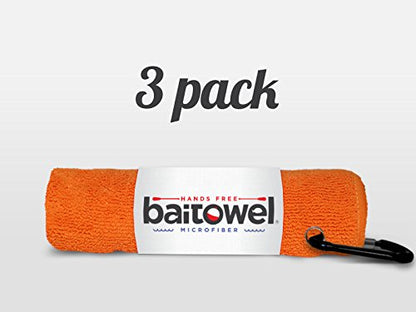 Bait Towel 3 Pack Fishing Towels with Clip, Plush Microfiber nap Fabric, 16x16, The Original Bait Towel Value 3 Pack - color: Orange Crush