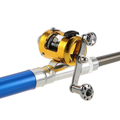 Jatzde Mini Portable Pocket Fish Rod Pen Aluminum Alloy Fishing Rod Pole Reel Combos… - color: Blue