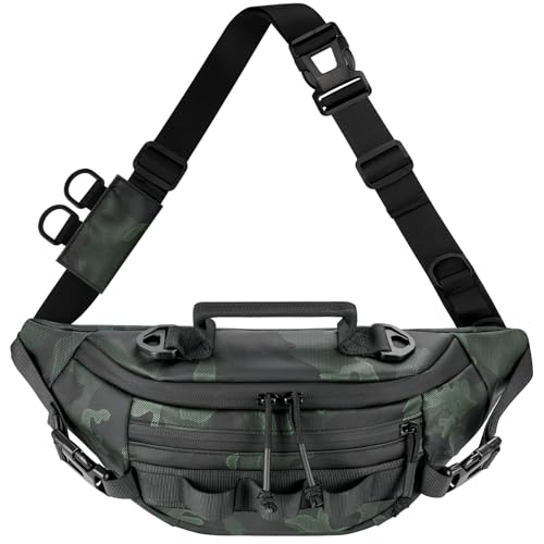 THKFISH Fishing Waist Pack, Fishing Tackle Bag Waterproof Fanny Pack for Women & Men Portable Sling Bag - color: Green Camo-REGULAR