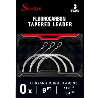 3-Pack Fluorocarbon Fishing Line Pre-Tied Loop Fly Fishing Tapered Leader 7.5FT 9FT 12FT 0X 1X 2X 3X 4X 5X 6X 7X 8-26LB - size: 9FT-0X
