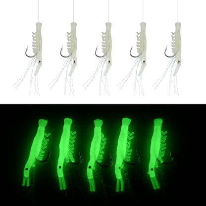 Fishing Bait Rigs Set,4/10 Packs Fishing Rig with String Hooks Soft Shrimp Lure,Real Skin,Lure Barrel Swivels Surf Fishing Rigs for Mackeral Herring Baitfish - color: Fishing Shrimp Rig, size: 10 Packs