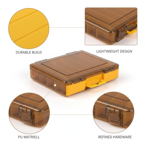 Double-Sided Fishing Lure Box, Slim PU Leather Tackle Organizer for Kayak & Travel, 13 x 3.3 x 1.6 Inches - color: Yellow