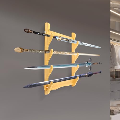 4-Layer Wall Holder Sword Stand Display Stand Bamboo Wall-Mounted Storage Rack for Sword, Flute, Fishing Rod, Living Room Decoration