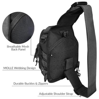 Kynzo Fishing Sling Backpack with Rod Holder, Water-Resistant Fishing Tackle Bag, Durable Shoulder Crossbody Pack for Freshwater Saltwater Fishing (A-Black) - color: A-Black