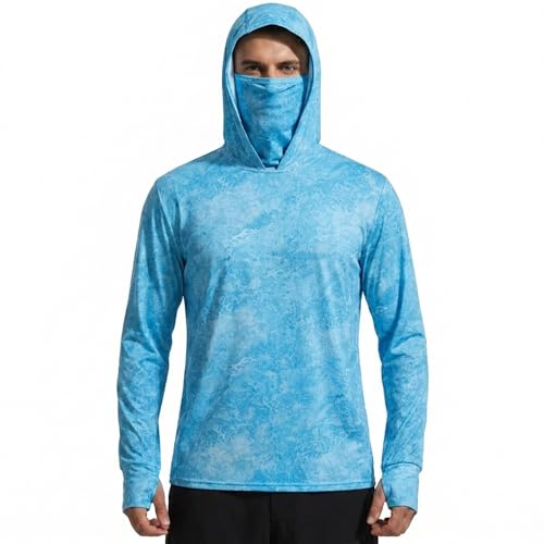 Tough Outfitters Hooded Fishing Shirt UPF 50+ Realtree Camo Sun Hoodie for Men Women – Long Sleeve UV Protection Lightweight - color: Blue, size: X-Large