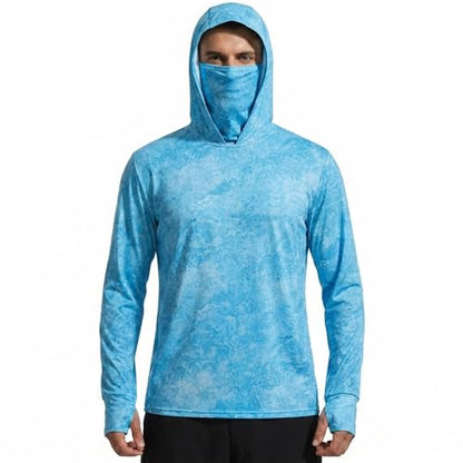 Tough Outfitters Hooded Fishing Shirt UPF 50+ Realtree Camo Sun Hoodie for Men Women – Long Sleeve UV Protection Lightweight - color: Blue, size: X-Large