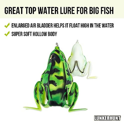 Lunkerhunt - Topwater Fishing Lures for Bass Trout Fishing | Combat Frog Lure for Big Fish | Award Winning Hollow Body Frog Fishing Bait with Weedless Hooks - color: Sierra