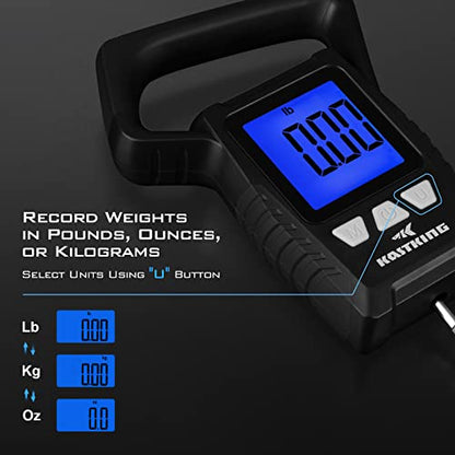 KastKing Fish Scale, WideView Floating Waterproof Digital Scale, 2.5” Large LCD Display, 110lb Capacity, Multi-Mode Pound/Ounces & Kilograms, Stores up to 9 Weights, Fishing Gifts for Men - color: D: Black combo
