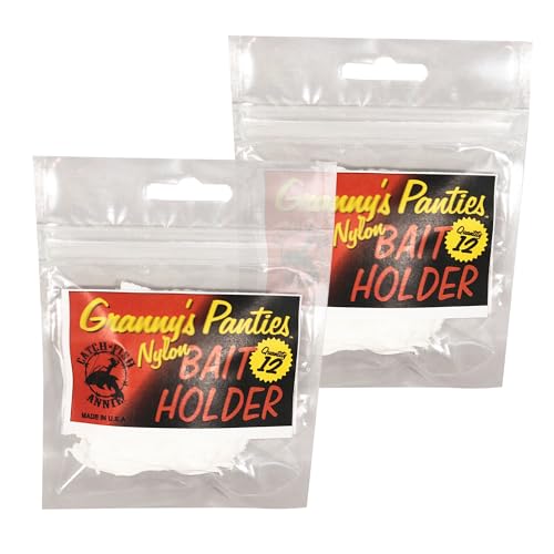Granny's Panties Nylon Bait Holder for Fishing - Secures Bait on Hook, Prevents Loss to Small Fish & When Casting - For All Bodies of Water - Made in USA - 2-Pack