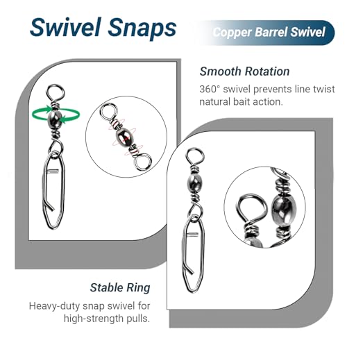Atibin Saltwater Freshwater Snap Swivels Stainless Heavy Steel Fishing Clips Swivel Barrel Clip Fishing Snaps Rolling Speed Change Black Nickel - size: Size 1/0+L (83lb) 25 pcs