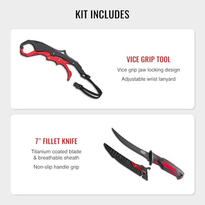 EGO Blackwater Fishing Tool Kit, Compact Pro Angler Set with 8” Aluminum Pliers, Vice Grip Tool, 7” Fillet Knife, Utility Scissors & PVC Sheath, Essential Fishing Gear for Bass, Walleye & Trout