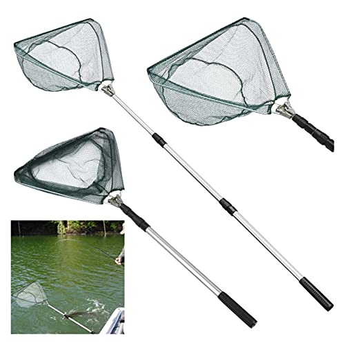 Foldable and Retractable Fishing net Fly Fishing Net Mesh Wooden Handle Nylon/Rubber Landing Net Catch and Release Holder Basket Combo Kit Trout FishingTools Easy to Carry and Storage