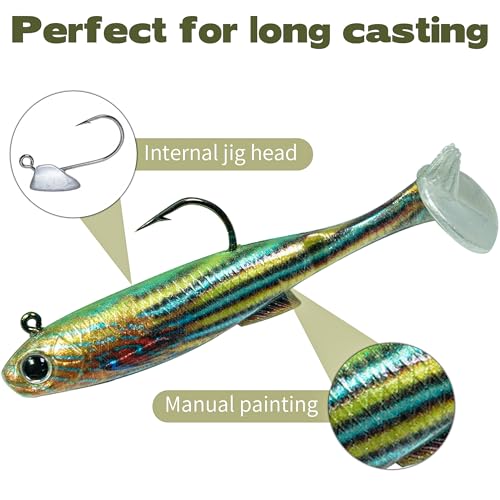 6PCS Soft Plastic Fishing Lures - 3.5in Swim Baits for Bass Pre-Rigged Jig Heads Walleye Fishing Lures with Paddle Tail Swimbaits for Bass Fishing Fishing Soft Plastic Lure Kit - color: Yellow