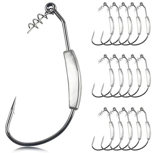 Weighted Swimbait Hooks,10pcs Jig Heads with Twistlock Weighted Soft Plastic Worm Fishing Hooks for Bass Fishing Saltwater Freshwater - size: 2/0(2.5g)-15pcs