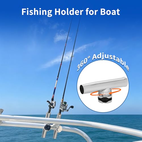 2 Pack Rod Holders for Fishing Boat, Stainless Steel Clamp On Rod Holders for Boat - Clamp-on 1 1/4" to 2" Rails, Pontoon Rod Holder Side Mount Tournament Style - Fishing Gifts for Men