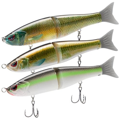 Bassdash SwimShad Glide Baits Jointed Swimbait Bass Pike Salmon Trout Muskie Fishing Lure,3-Pack - color: Fluorescent White Shad +Emerald Shiner +Lake Chub, size: 7in/2.2oz