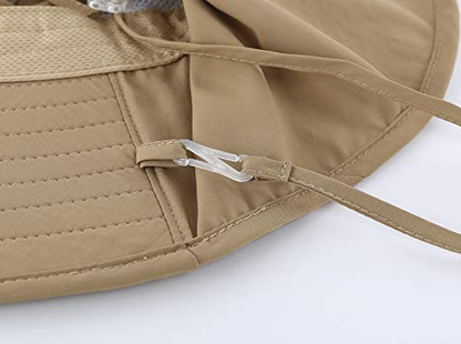 Connectyle Kids Large Brim UV Protection Sun Hat with Neck Flap Mesh Fishing Cap - color: Khaki