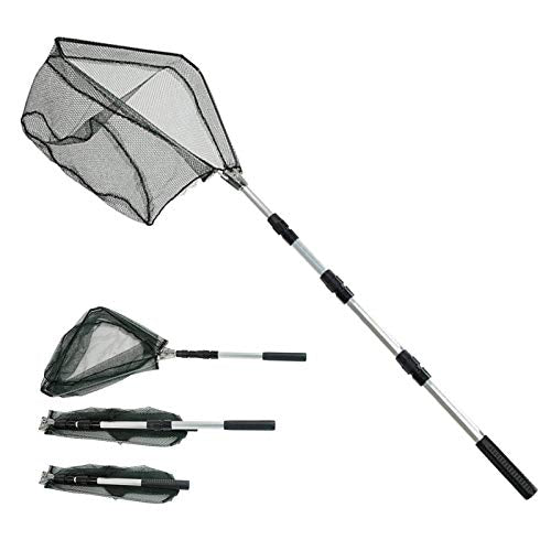 Fishing Landing Net with Aluminum Telescoping Pole 75" Long Handle,Rubber Coated Nylon Mesh,for Steelhead,Salmon,Fly,Kayak,Catfish,Bass,Trout,Shrimp,Crab,for Easy Catch & Release,Extend to 75 Inch