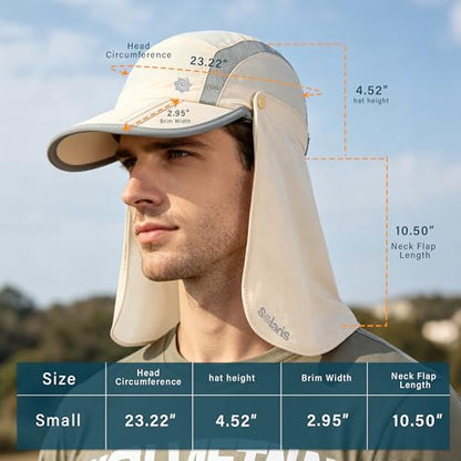 Fishing Hat with Removable Neck Flap, Foldable Sun Protection Baseball Cap - color: Beige