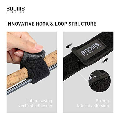 Booms Fishing RS3 Fishing Rod Wrap Pole Straps， Hook & Loop Fishing Rod Belts, Fishing Rod Ties for Casting Rods, Spinning Rods and Fly Rods - style: H: Black_13.8"_6pack