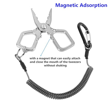 dophee Fishing Pliers Saltwater with Split Ring, Stainless Steel Mini Multifunctional Fish Hook Remover PE Line Cutter Scissors Tool Fishing Gear Accessories