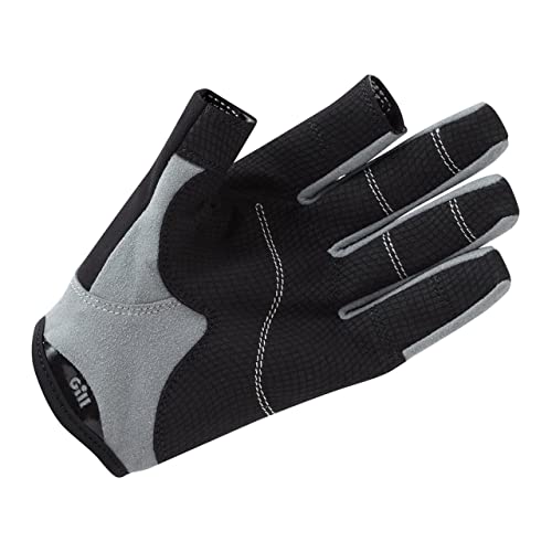 Gill Deckhand Sailing Gloves - Long Fingers with Exposed Finger and Thumb - 50+ UV Sun Protection & Water Repellent - color: Black, size: Small