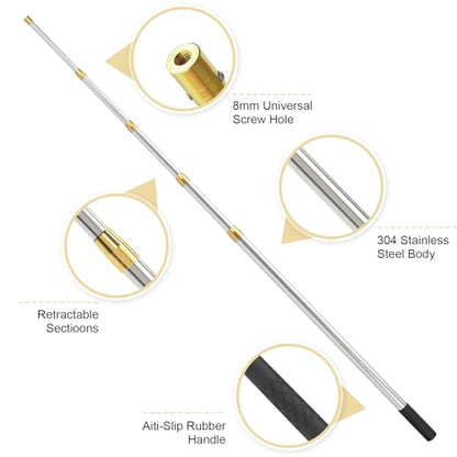 Cyfie Retractable Fishing Gaff, 4.8/6.6/7.8/9.4/16.4ft Telescopic Fishing Gaff with 8mm Screw, Capable for Fish Gig Spear Harpoon Hook, Ice and Saltwater Fishing Gaff Pole for Hunting Fish Frog Mole - color: 16.4 Feet Retractable Pole