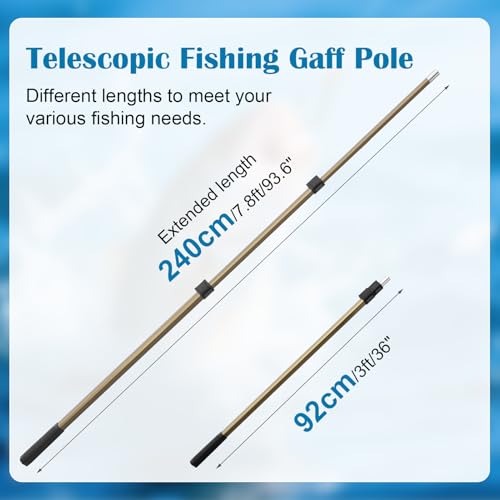 Cyfie Retractable Fishing Gaff, 4.8/6.6/7.8/9.4/16.4ft Telescopic Fishing Gaff with 8mm Screw, Capable for Fish Gig Spear Harpoon Hook, Ice and Saltwater Fishing Gaff Pole for Hunting Fish Frog Mole - color: Aluminum Alloy + 7.8 Feet Extending Pole