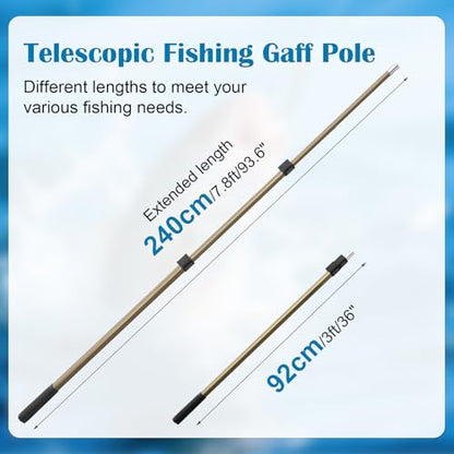 Cyfie Retractable Fishing Gaff, 4.8/6.6/7.8/9.4/16.4ft Telescopic Fishing Gaff with 8mm Screw, Capable for Fish Gig Spear Harpoon Hook, Ice and Saltwater Fishing Gaff Pole for Hunting Fish Frog Mole - color: Aluminum Alloy + 7.8 Feet Extending Pole