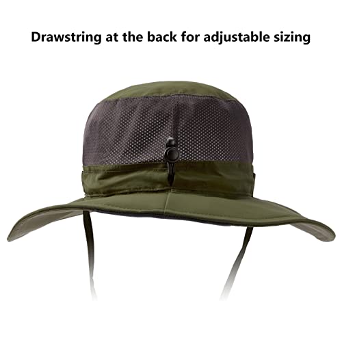 BASSDASH UPF 50+ Sun Fishing Hat Water Resistant with Detachable Neck Flap - color: Army Green - Big Head Size